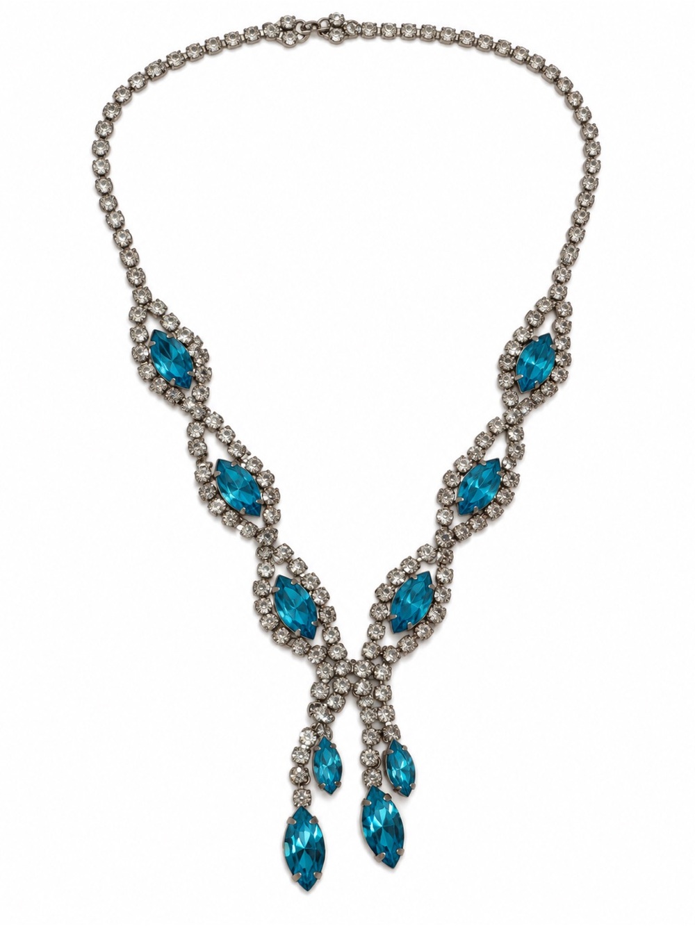 Crystal Teardrop Pendant Necklace - Blue